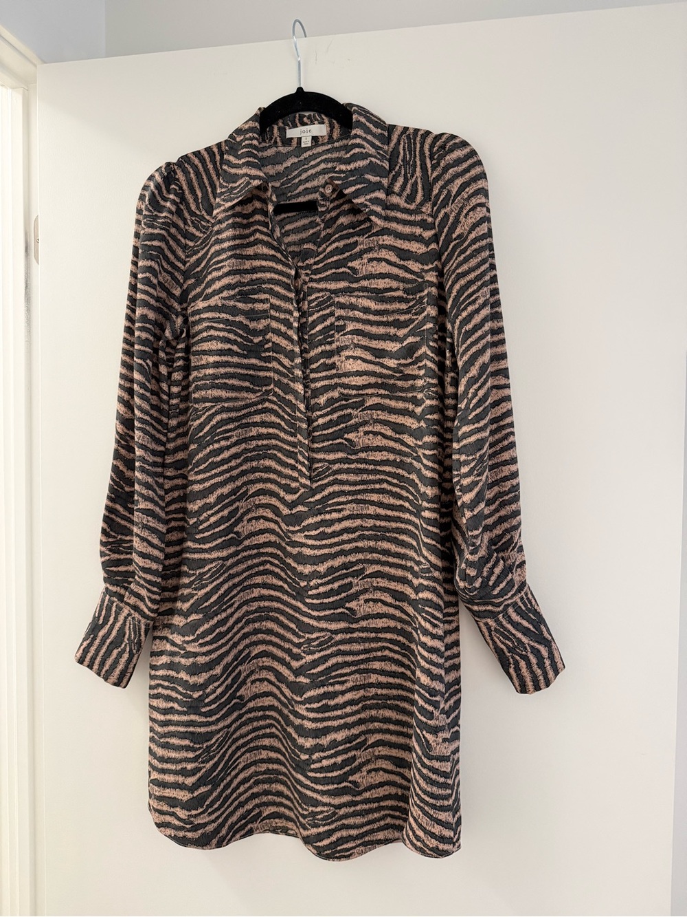 Zebra-Print Mini Shirt Dress in Blush and Black